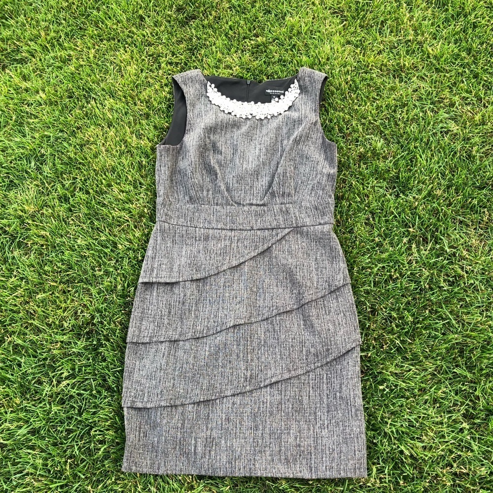 Grey dress with pearl neckline